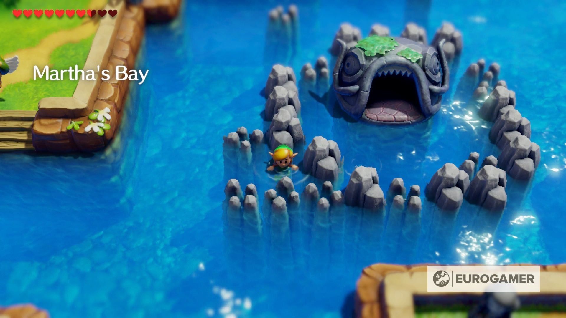 Zelda Link's Awakening Pink Ghost house and grave with flowers